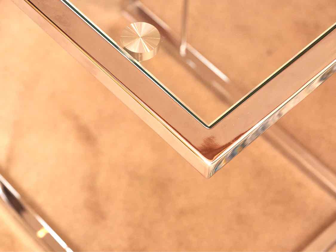 Pair Of  Contemporary Glass Top Chrome Base Side Tables