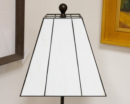 Robert Abbey Floor Lamp in Bronze Finish with White Leaded Glass Shade