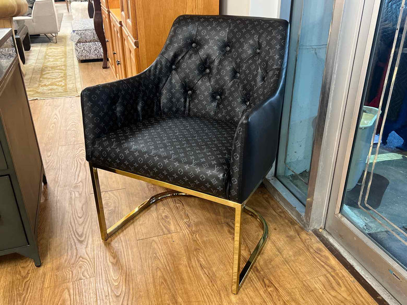 Contemporary Black Leather Arm Chair w/ Gold Frame