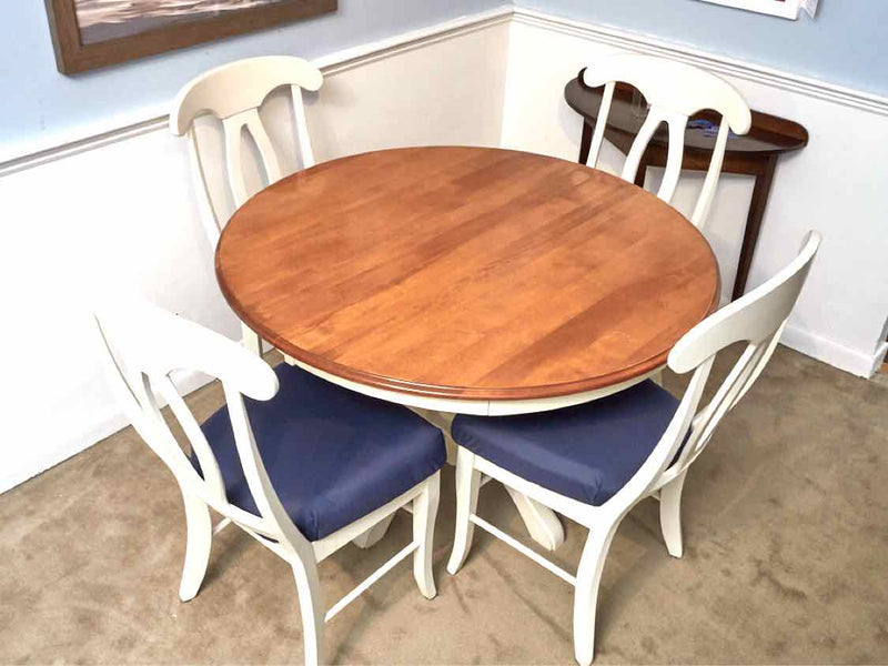 Round Cherry Top Off White Pedestal Table &  6 Chair Set