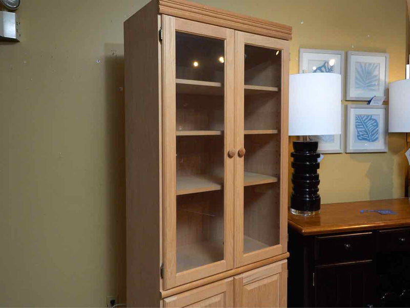 Natural Oak 2 Glass Doors 4 Shelf 2 Lower Door Bookcase