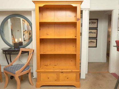 Honey Stained Pine  4 Shelf 2 Door Bookcase