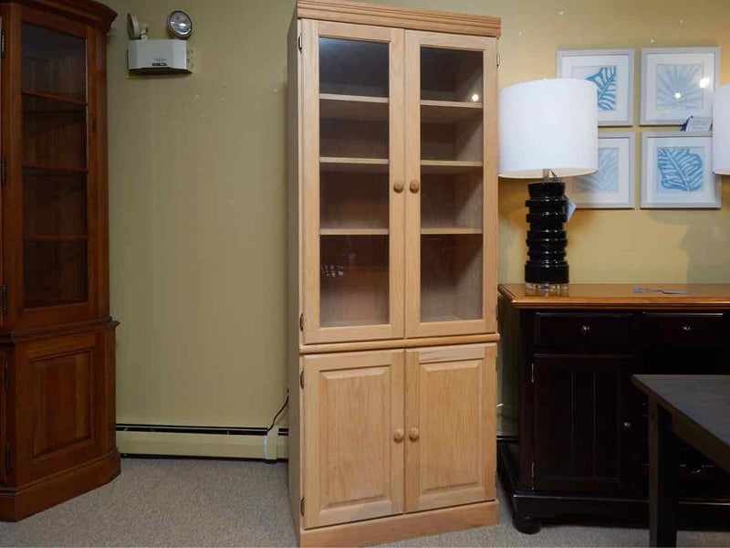 Natural Oak 2 Glass Doors 4 Shelf 2 Lower Door Bookcase