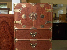 Asian Burled Walnut 5 Door Lingerie Chest with Brass Moth Handles