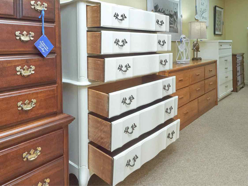 Off White Finish 3 Over 3 Drawer Ornate Metal Handles  Chest