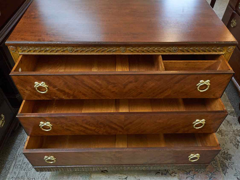 Burled Mahogany Three Drawer Dresser