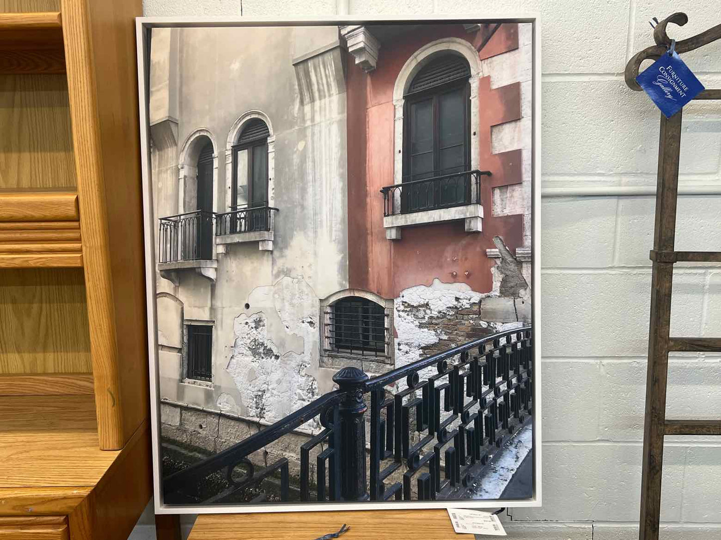 European Balcony/Street View Canvas in White Frame