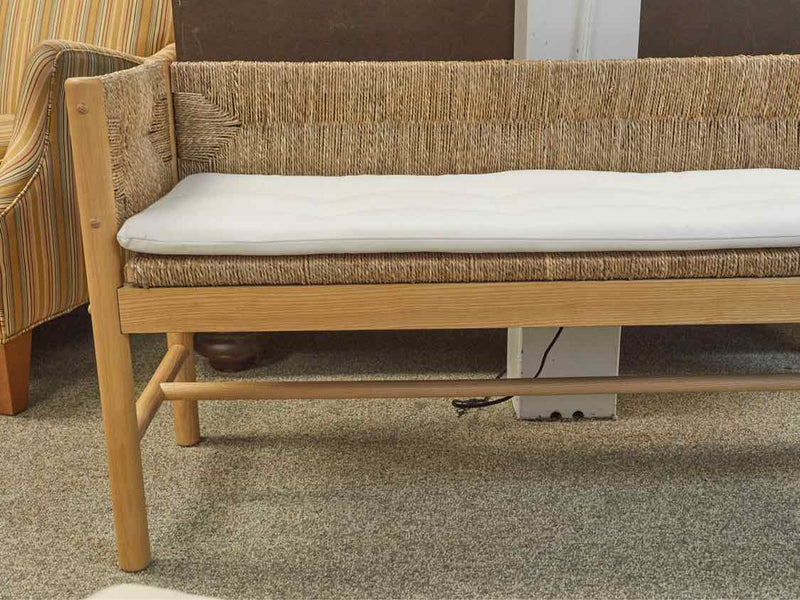 Rattan Bench With White Loose Cushion