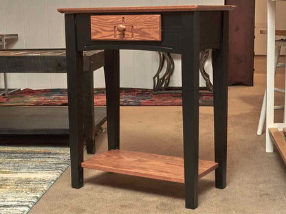 Oak & Black Finish Side Table with 1 Drawer & Shelf