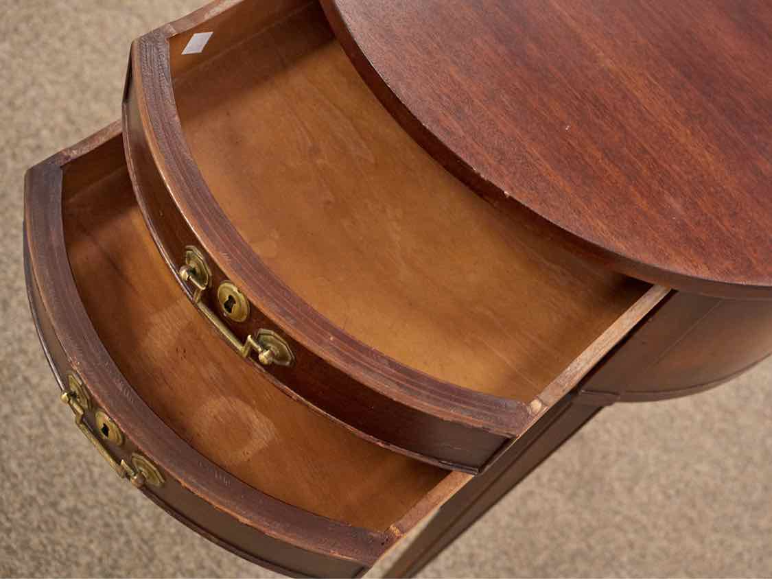 Round Mahogany Two Drawer Side Table