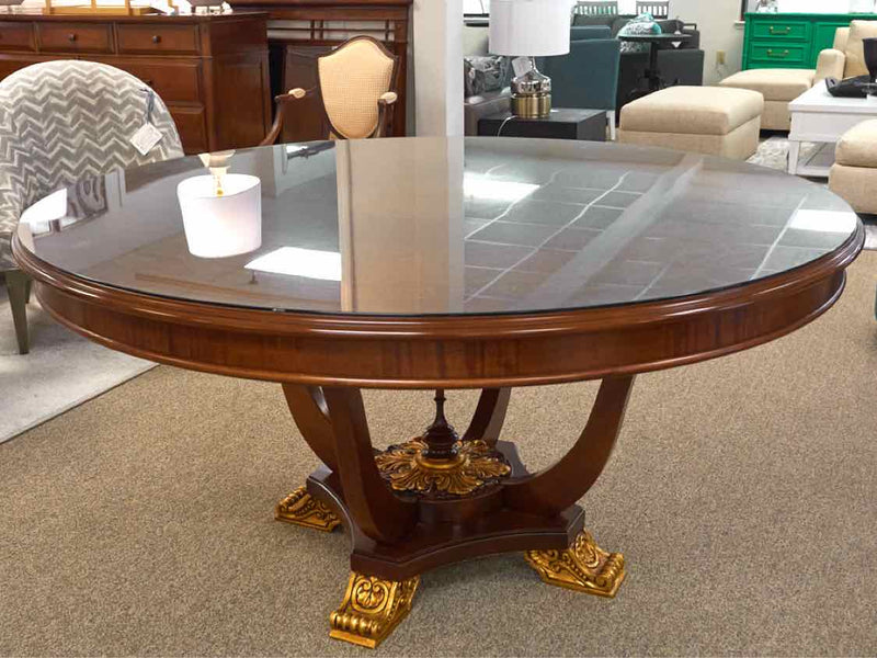 Round Inlaid Mahogany Regency Style Dining Table