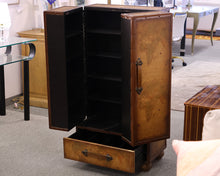 Leather-wrapped Suitcase Armoire with Map Print