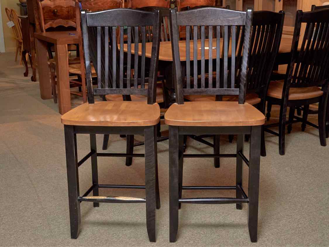 Pair Of Made In Canada Black Finish Maple Seat  Counter Stools