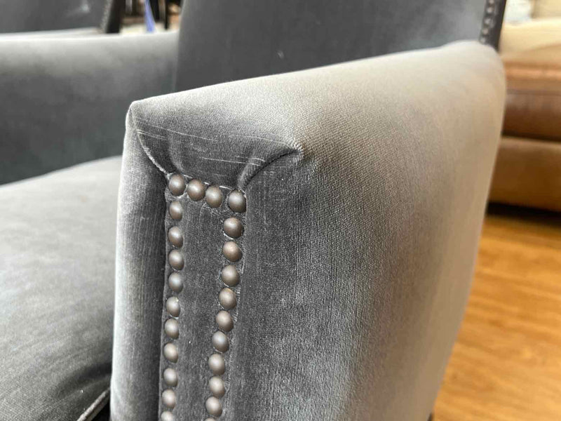 Pair of Restoration Hardware Arm Chairs in Grey Velvet