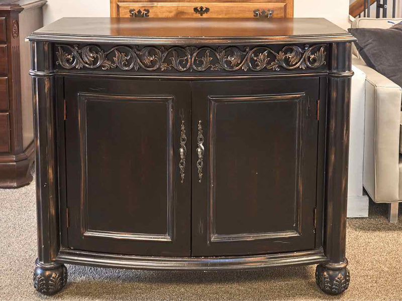 Black Distressed Finish Accent Chest with 2 Doors & Carved Sides