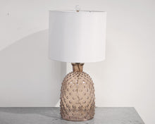 "Smoke Glass" Blistered Glass Table Lamp with White Linen