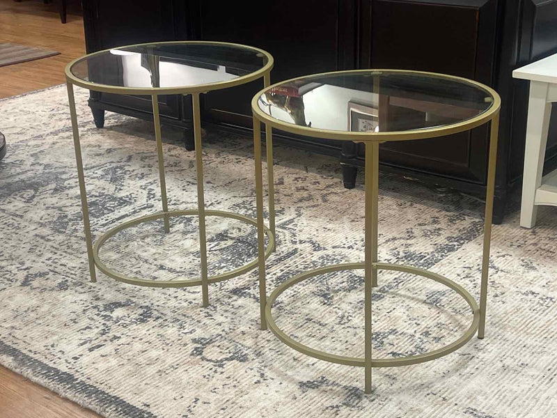 Pair of Round Glass Topped Side Tables