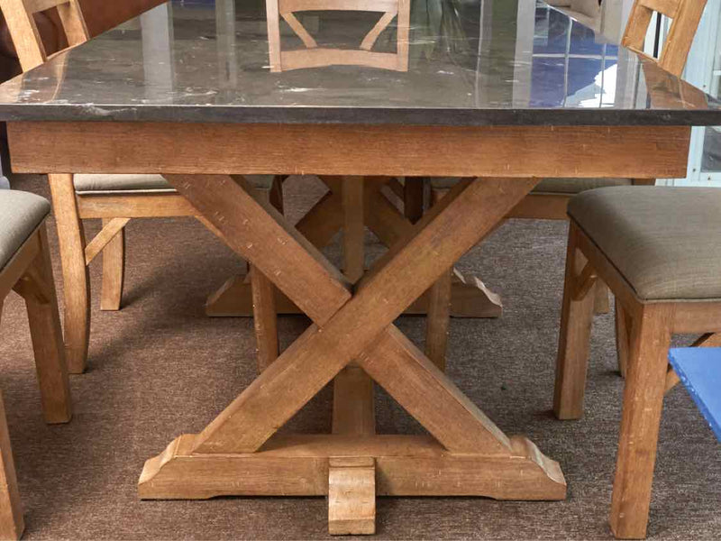 Beachwood Trestle Table Black Quartz Top  & 6   Chair Set