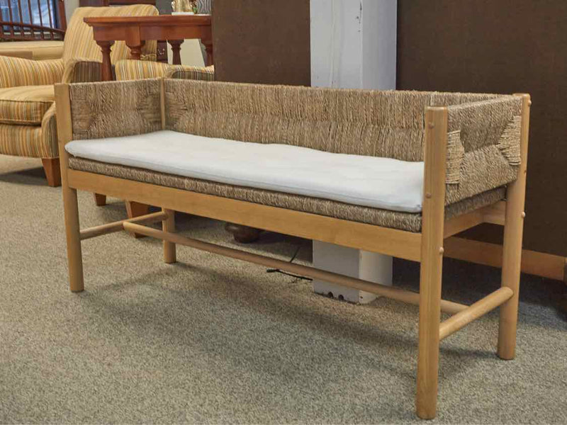 Rattan Bench With White Loose Cushion