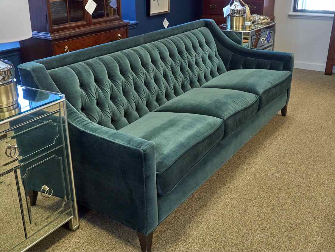 Arhaus Contemporary 3 Cushion Sofa in Vernan Cerulean Blue Performance Velvet