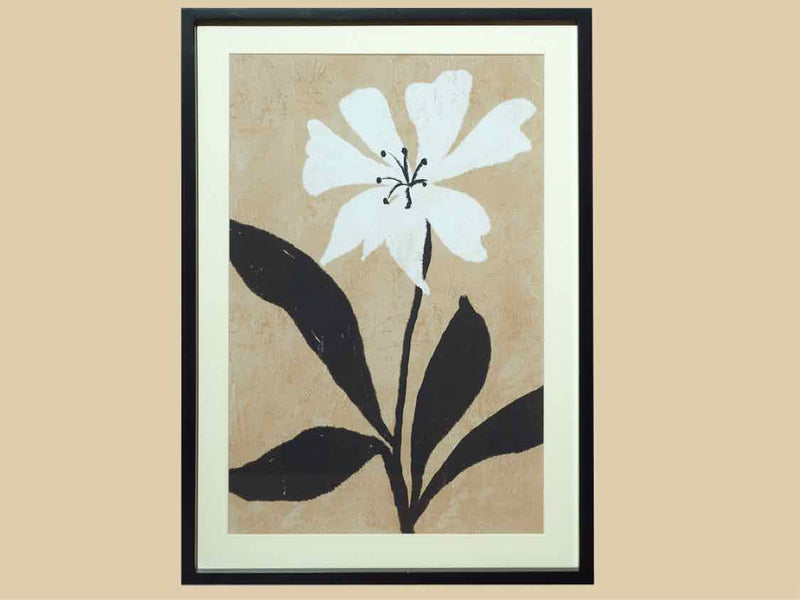 Flower Print In Black Frame Under Glass