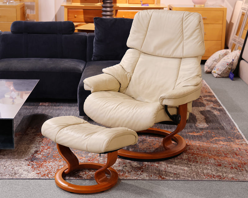 Ekornes Tan Leather Stressless Chair w/ Ottoman