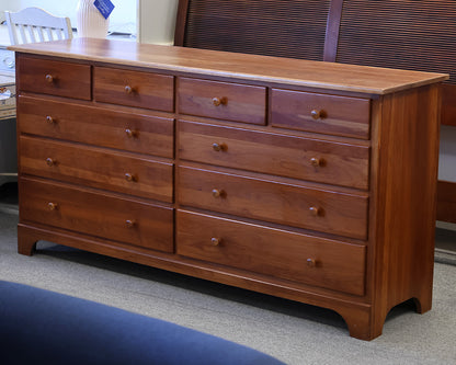 Double Dresser with 10 Drawers in Cherry with Wood Pulls