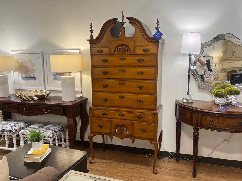 9  Drawer Maple Highboy w/ Shell Motif