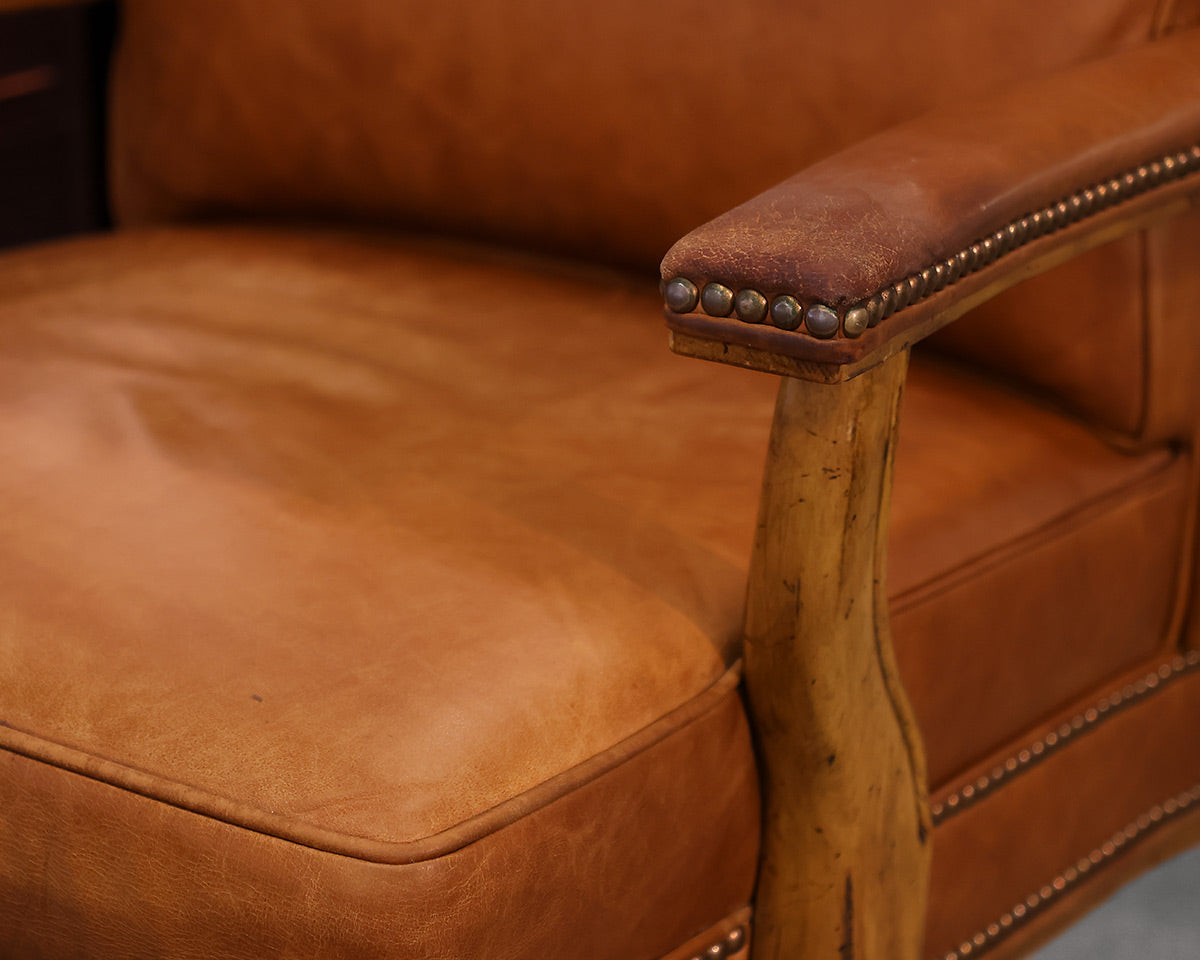 Highback Adjustable Office Chair in Tan Leather with Nailhead Trim