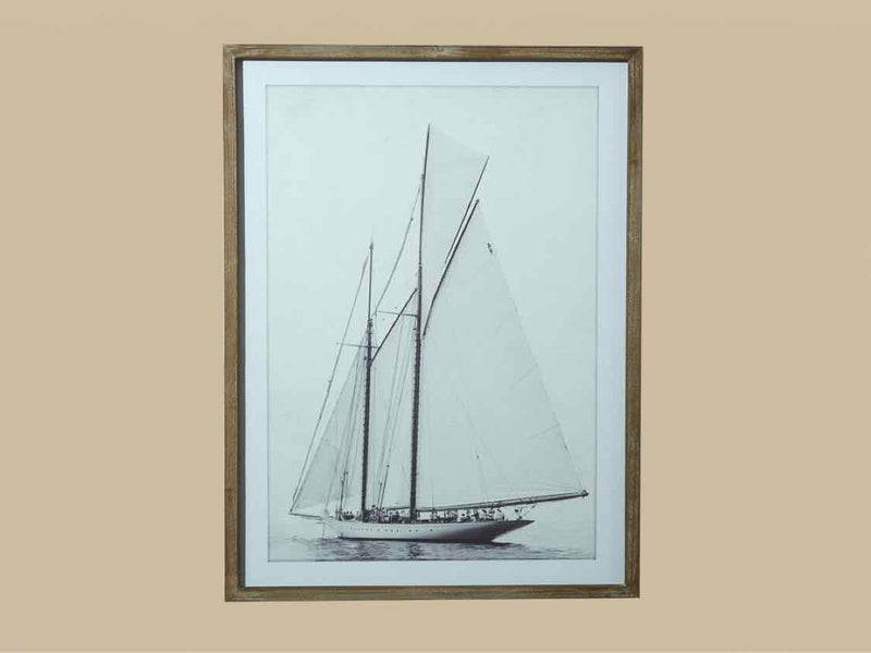 Sailboat Photograph Print in Wooden Frame Under Glass