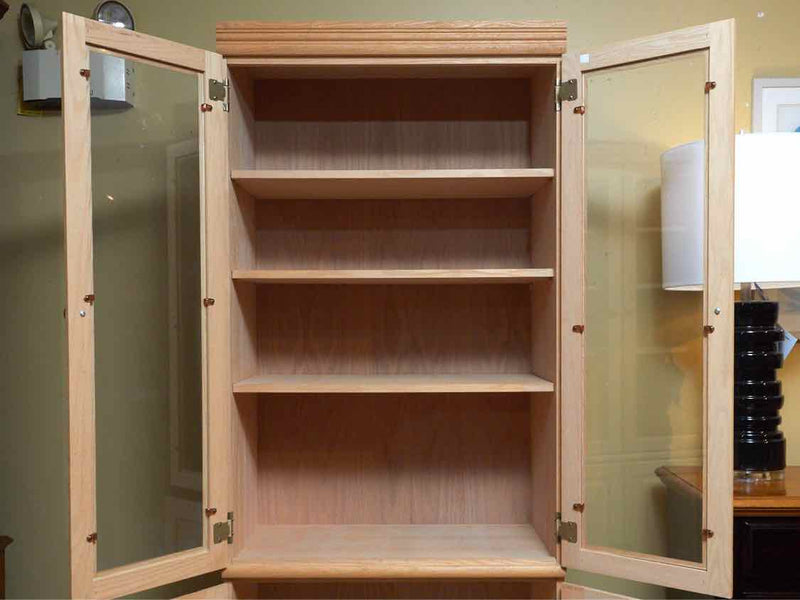 Natural Oak 2 Glass Doors 4 Shelf 2 Lower Door Bookcase