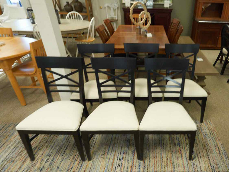 Set of (6) Ethan Allen "Blake" Black X Back  Dining Chairs with Ivory Seats