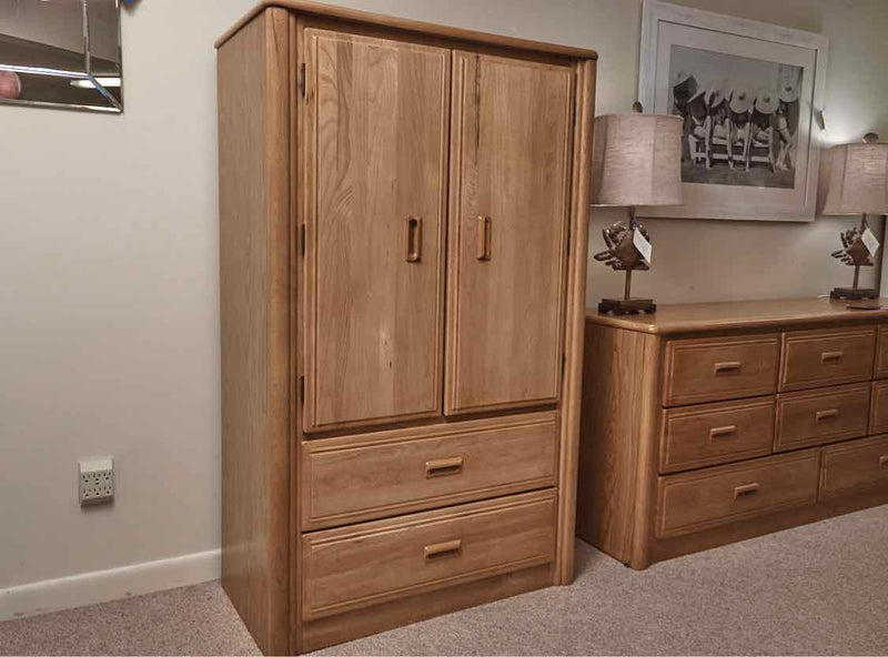 Oak 2 Door 3 Shelf 2 Drawer Armoire