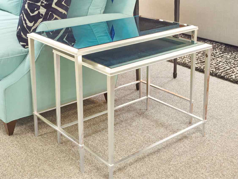 Silver Framed Glass Nesting Tables