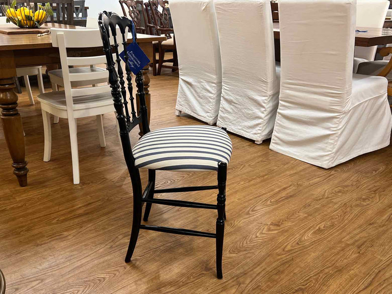 Black Dining Chair w/ Blue and White Striped Seat