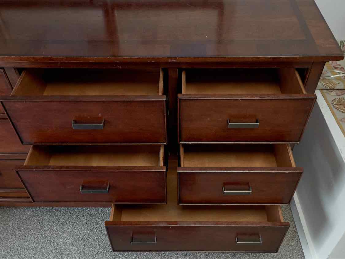 8-Drawer Dresser in Cherry Finish with Inlaid Top & Bronze Pulls