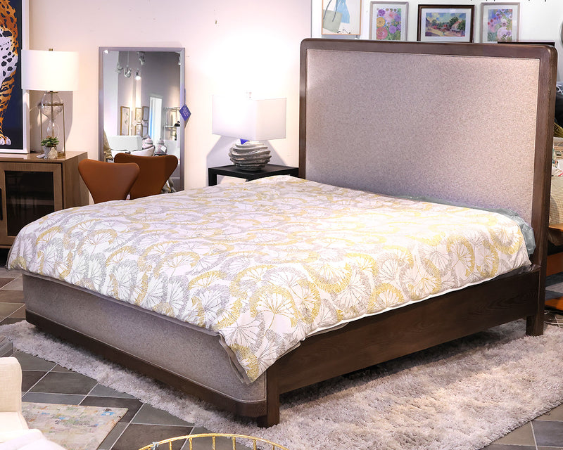 Vanguard Form Collection King Bed in Grey Wash Oak Frame with Upholstered Panels