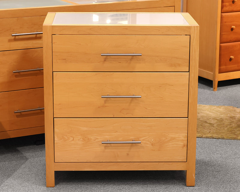 Copeland Light Maple 3 Drawer Chest with Frosted Glass Top