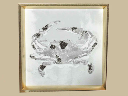 White Wash Crab On Canvas Silver Foil Accents Gold Frame