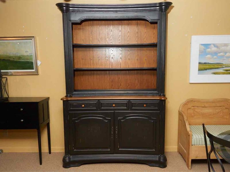 Oak Top Black Distressed Finish 3 Drawer 2 Door  3 Shelf  Cabinet With  Hutch