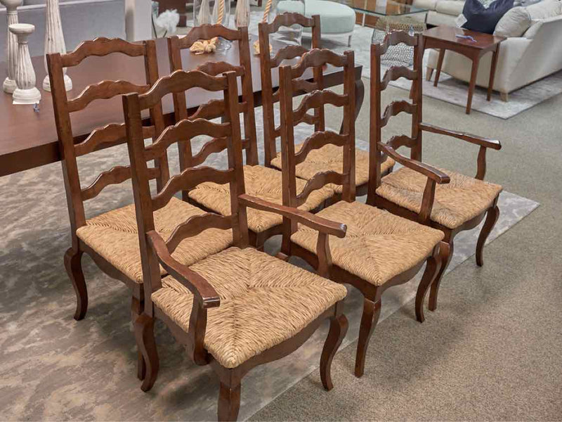 Set of 6 French Country Ladder Back Dining Chairs with Rush Seats