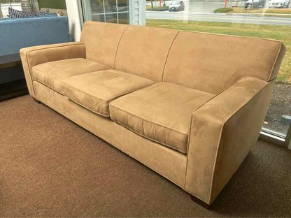 Crate & Barrel Tan Micro Fiber Tight Back 3 Cushion Sofa