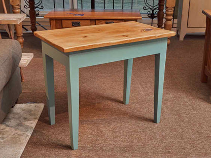 Pair Of Pine Top Custom Finish 'Aqua Shell' Legs Side Tables