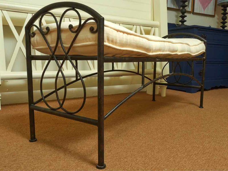 Black Finish Metal Bench Includes Cream Cushion