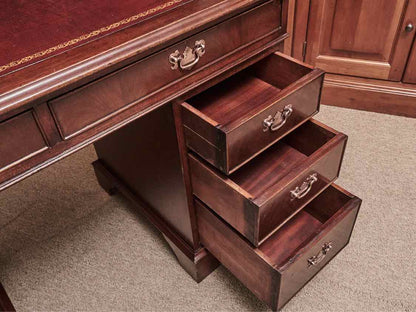 Mahogany  Burgundy Leather  Top 8 Drawer Desk