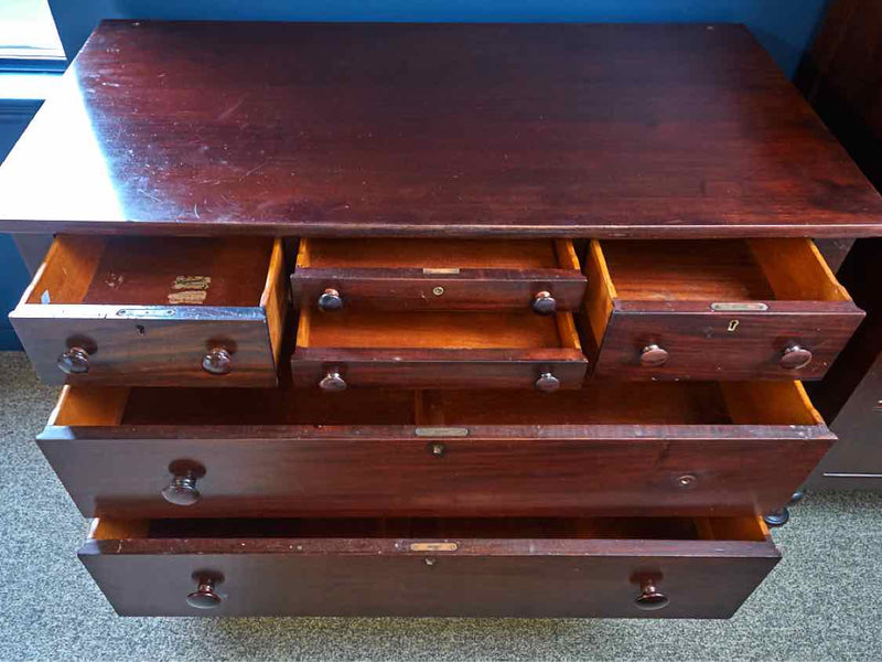 Espresso Finish Mahogany Dresser On Castors W/ Mirror