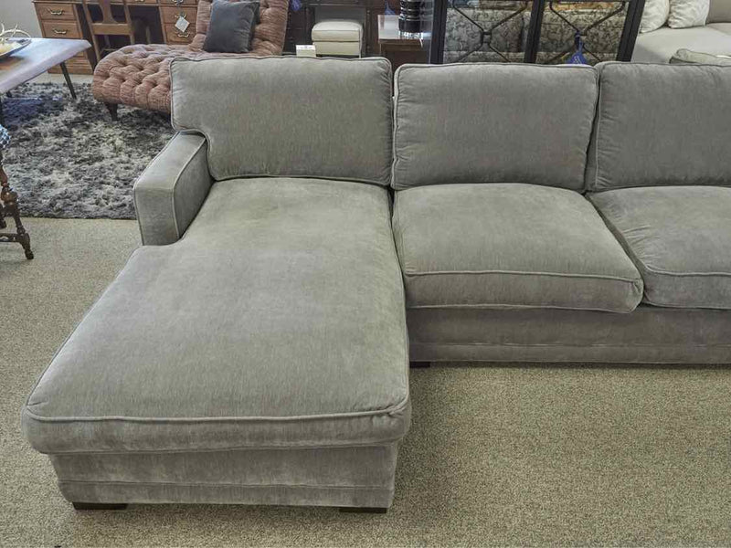 Grey Upholstered 3 Piece Sectional with Chaise & 3 Grey Toss Pillows