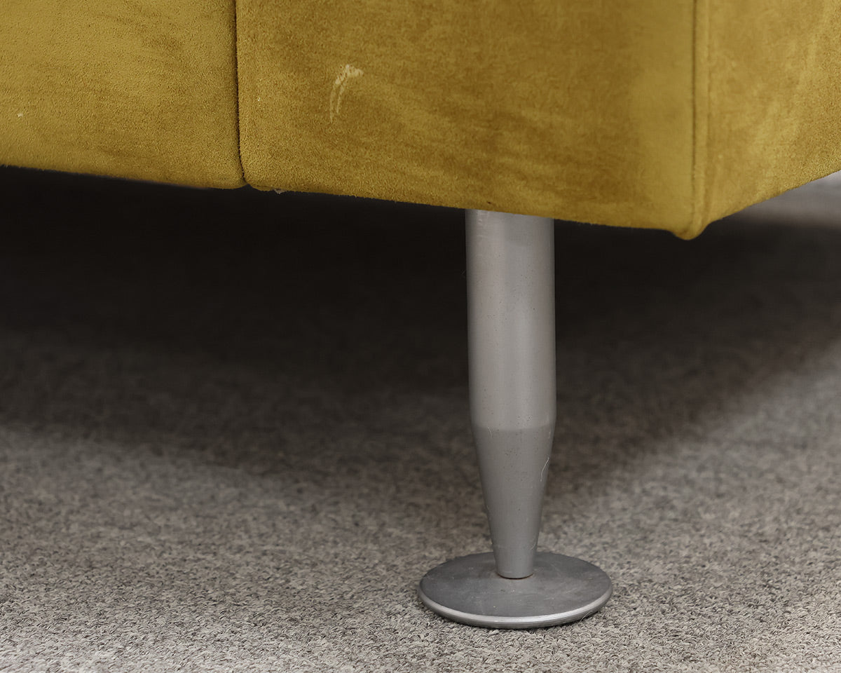 Bo Concept Loveseat in Chartreuse Microsuede on Brushed Stainless Legs