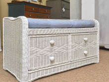 White Wicker 2 Drawer Includes Cushion Bench