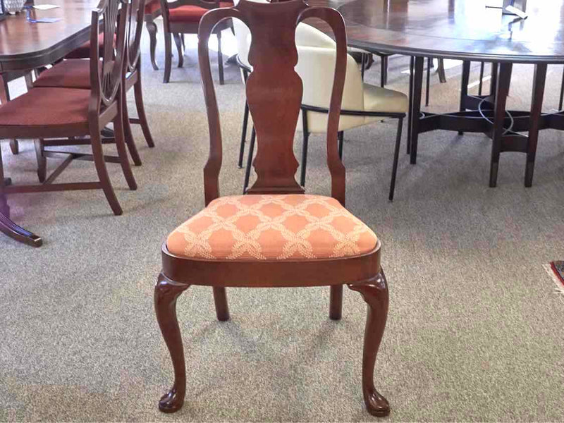 Set of 6 Queen Anne Mahogany Dining Chairs with Salmon Upholstered Seats